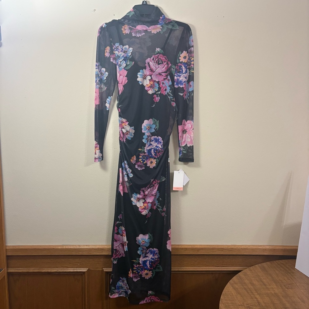Motherhood Floral Mesh Dress S sheer Fitted Black whimsigoth maternity NWT cl